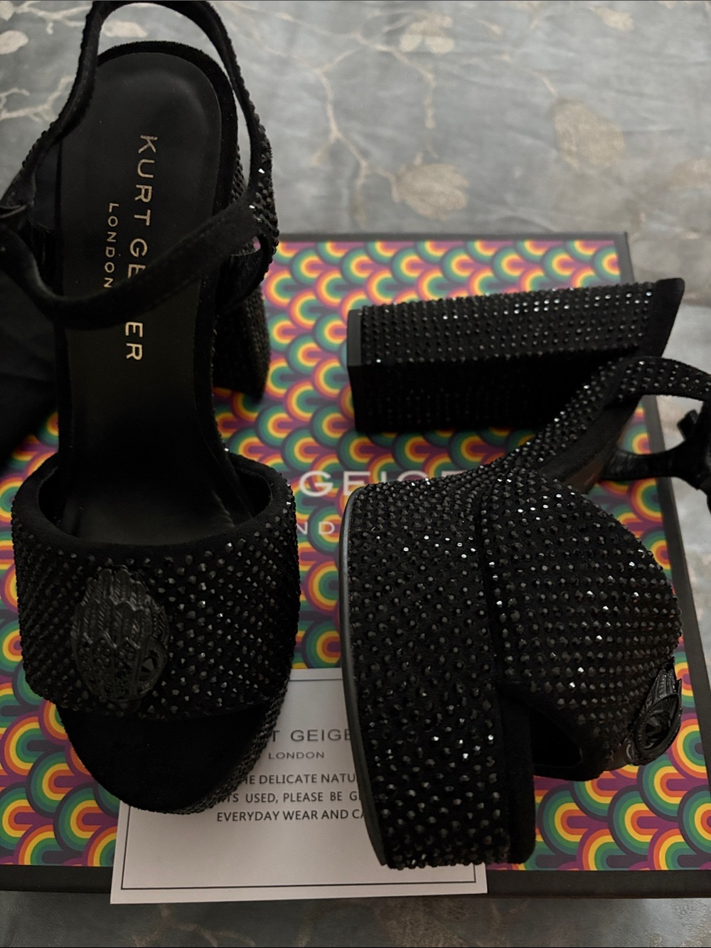 Kurt Geiger Black Embellished Block Heel Sandals